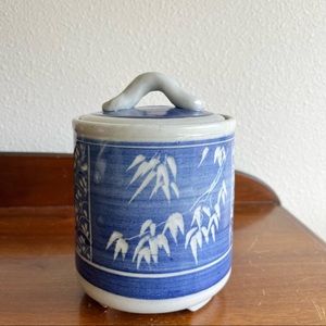 handmade ceramic canister with bamboo design